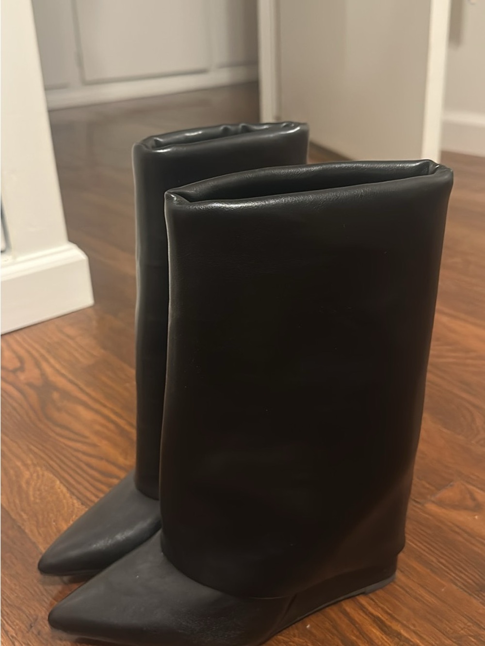 Madden Girl Black Pointed Toe Mid-Calf Wedge Boots - Picture 3 of 3